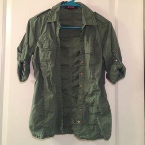 Army green fitted button up