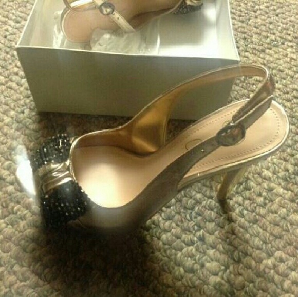 Metallic Champagne Slingback Pumps