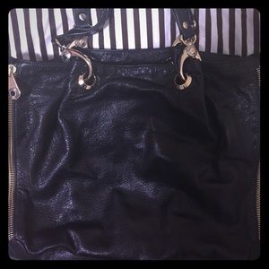 Henri Bendel black leather hobo tote