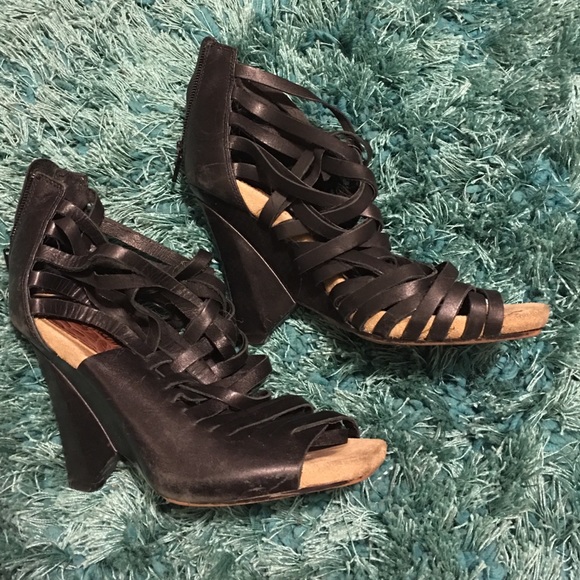 Sam Edelman Black Leather Punk Wedges sz 8.5