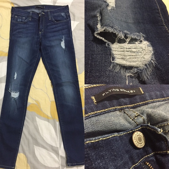 Flying Monkey Dark Denim Ripped Jeans