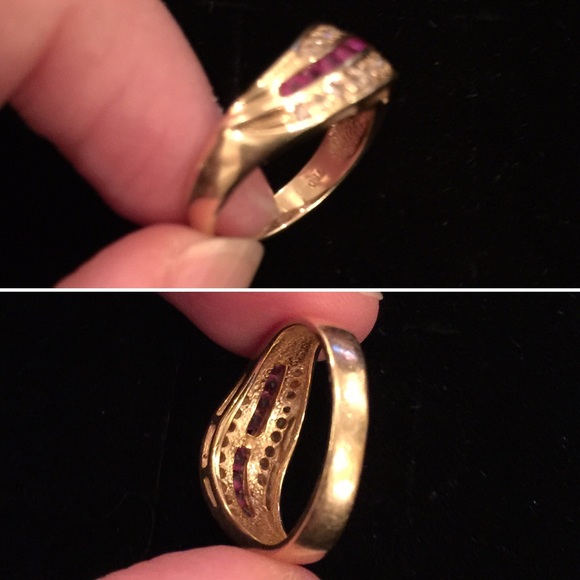 💯Solid 18K Yellow Gold Ruby Diamond Ring - Picture 2 of 4