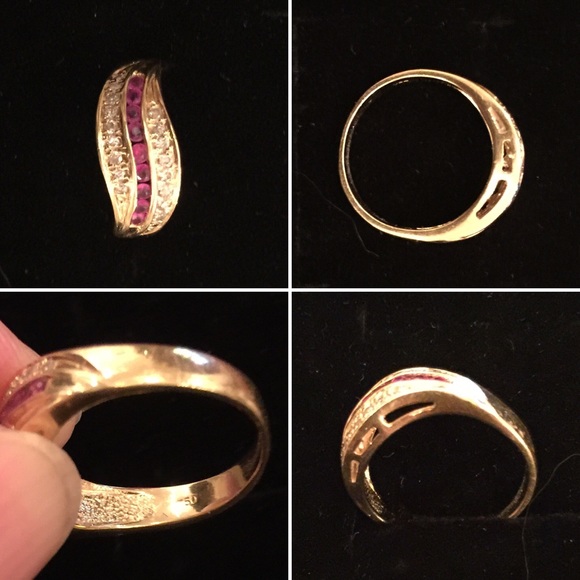💯Solid 18K Yellow Gold Ruby Diamond Ring - Picture 3 of 4