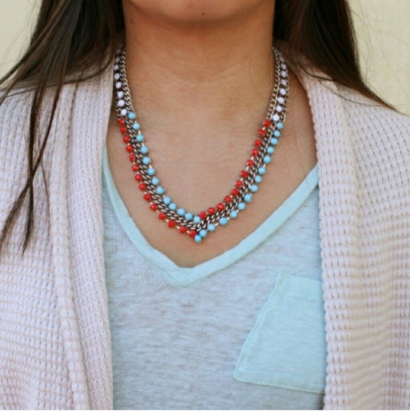 T&J Designs Red White Blue Beaded Necklace - Picture 1 of 1