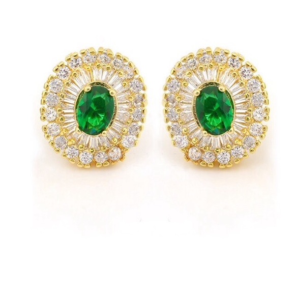 6.0ctw Emerald & White Topaz Earrings - Picture 2 of 2