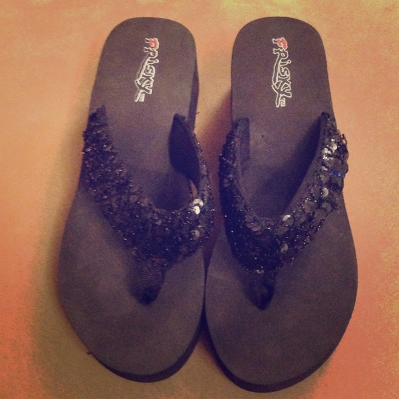 SEQUIN Black Glitter Flip Flops