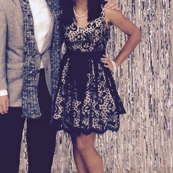 Cream Dress With Black Lace