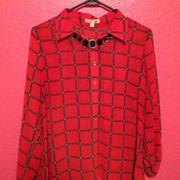 Blood orange polyester 3/4-long sleeve blouse