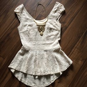 Lace Peplum with Cut-Out Back & Cap Sleeves
