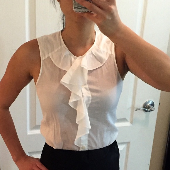 Theory Button Down Ruffled Sleeveless Blouse