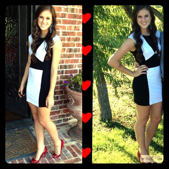 black/white color-block bodycon dress