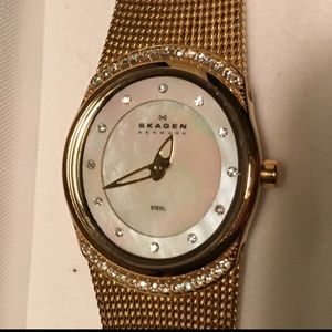 SKAGEN gold & crystal stainless mesh watch