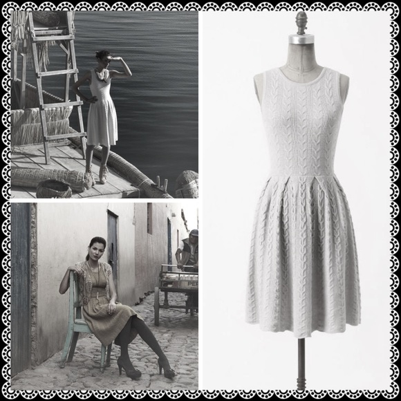 Anthropologie Flared & Cabled Sweater Dress M Gray