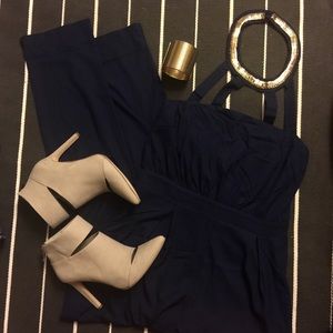 Gold Embellished Navy Blue Jumpsuit