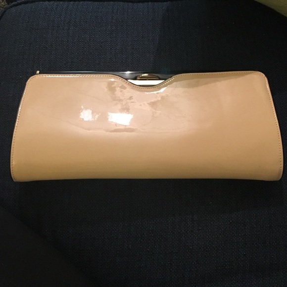 Pink/blush slim clutch handbag with golden chain