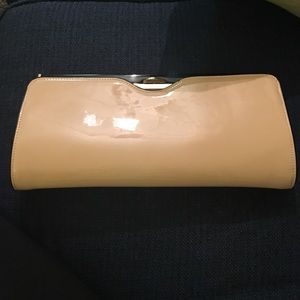 Pink/blush slim clutch handbag with golden chain