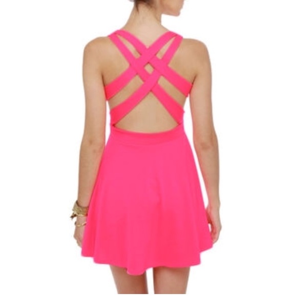 Neon Pink Criss-Cross Skater Dress