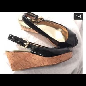 MICHAEL Michael Kors Black Patent Leather wedge.