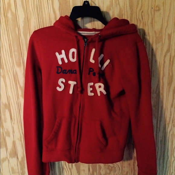 Large Red Hollister Zip Up Hoodie
