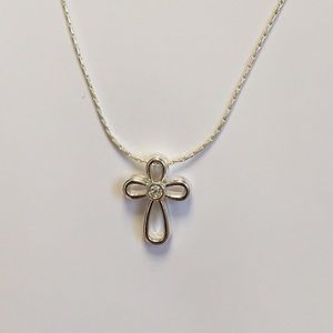 Long silver cross statement necklace