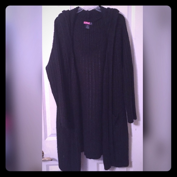 Hooded knee Length Thick cardigan