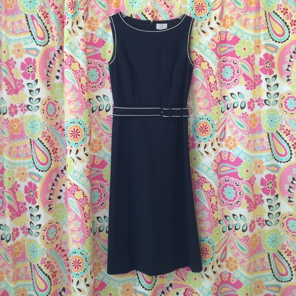 Beautiful navy dress with cream stitching