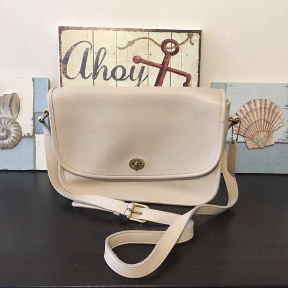 Vintage Coach Bone color Leather Crossbody Bag