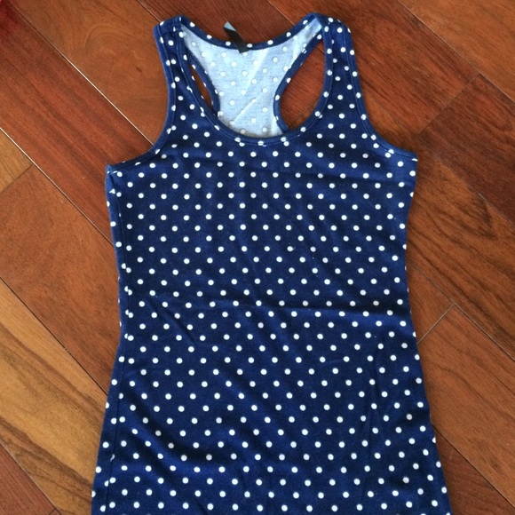 Navy polka dot racer back tank small