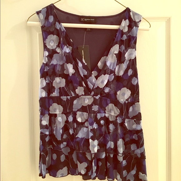 INC blue and white floral blouse