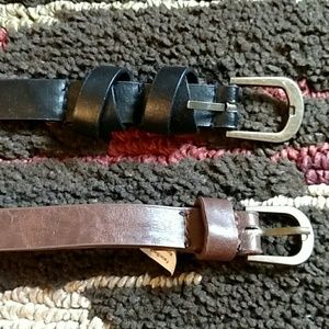 2 Thin Style Belts - Black and Brown - 23" to 26"