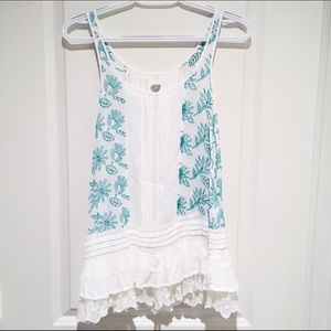 Anthropologie White&Teal Lace Tank