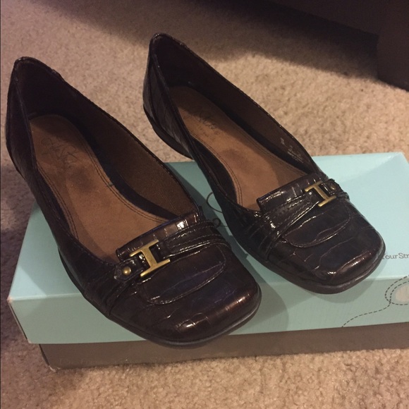 Chocolate brown patent leather flats