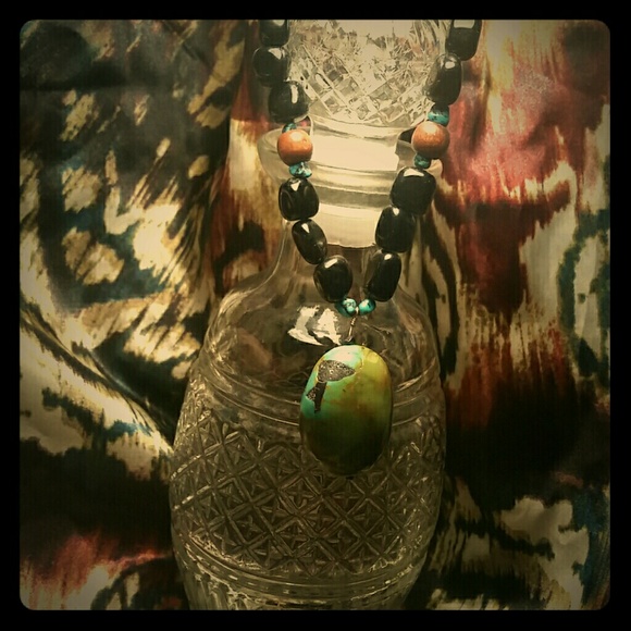 Raw turquoise beaded necklace ($40)