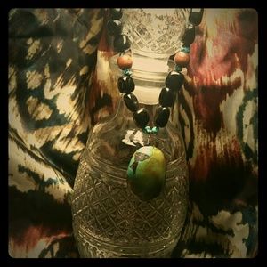 Raw turquoise beaded necklace ($40)