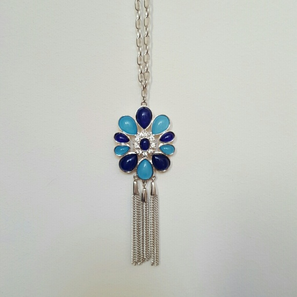 Blue Flower Pendant Long Necklace