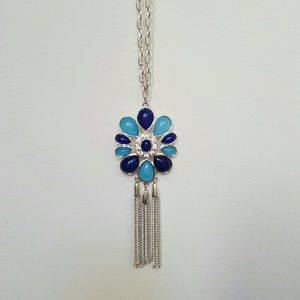 Blue Flower Pendant Long Necklace