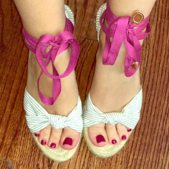 J. Crew Marianne Blue Stripe Espadrille Wedges
