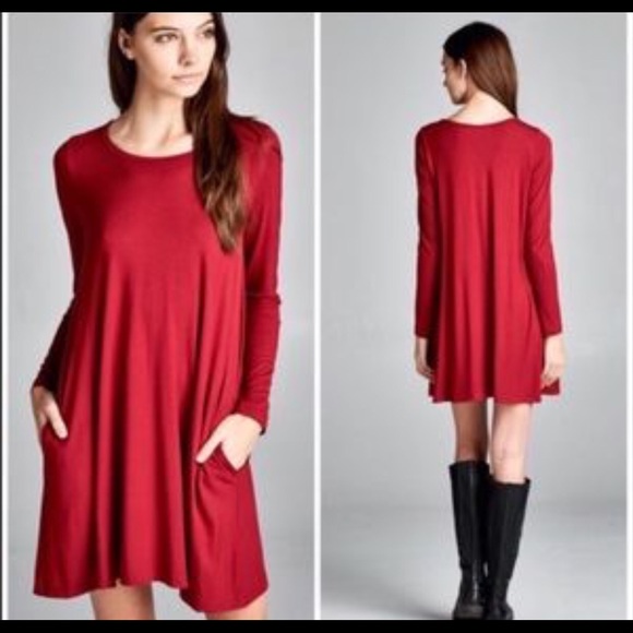 PLUS SIZE BURGUNDY TUNIC DRESS WITH POCKETS❤️ - Picture 2 of 2