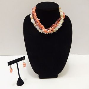 Multi Layer Natural Bamboo & Coral Stone Necklace