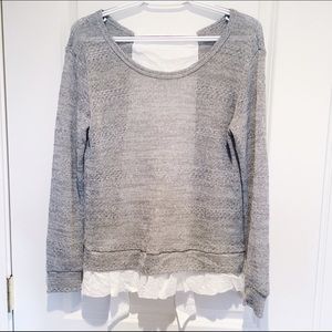 Anthropologie Grey Sweater w/ White Blouse Detail