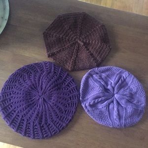 2 Beanie /berets: light purple & brown.