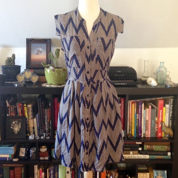 Navy and Cream Polka Dot Fit and Flare Dress