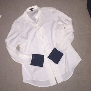 White and Black Ann Taylor Work Blouse