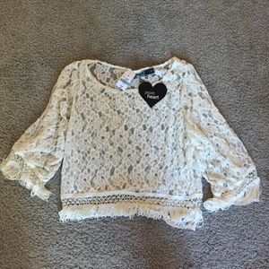NWT LF Stores Paper Heart Cream Woven Top
