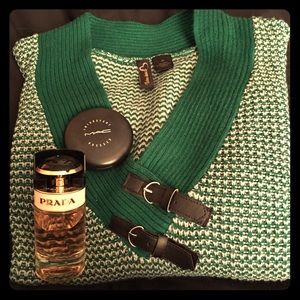 Short Sleeve Green & White Sweater Tunic