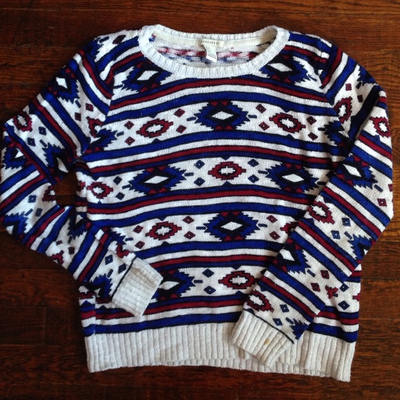 Red, white, and blue Aztec print sweater