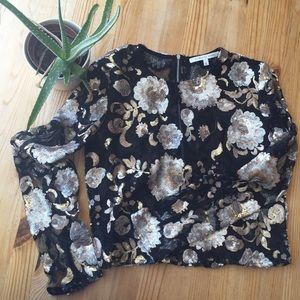 Sequin & Lace Floral Crop Top