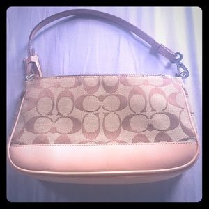 Brown Coach purse with fabric and leather combo