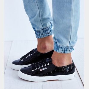 Superga Black Patent Croc Sneakers Size US8