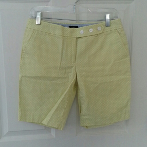 J. Crew Light yellow/green shorts with white dots